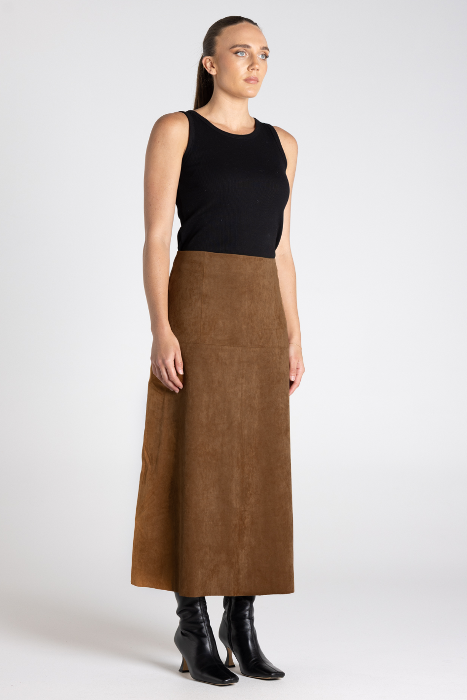 Two T's Faux Suede Midi Skirt 