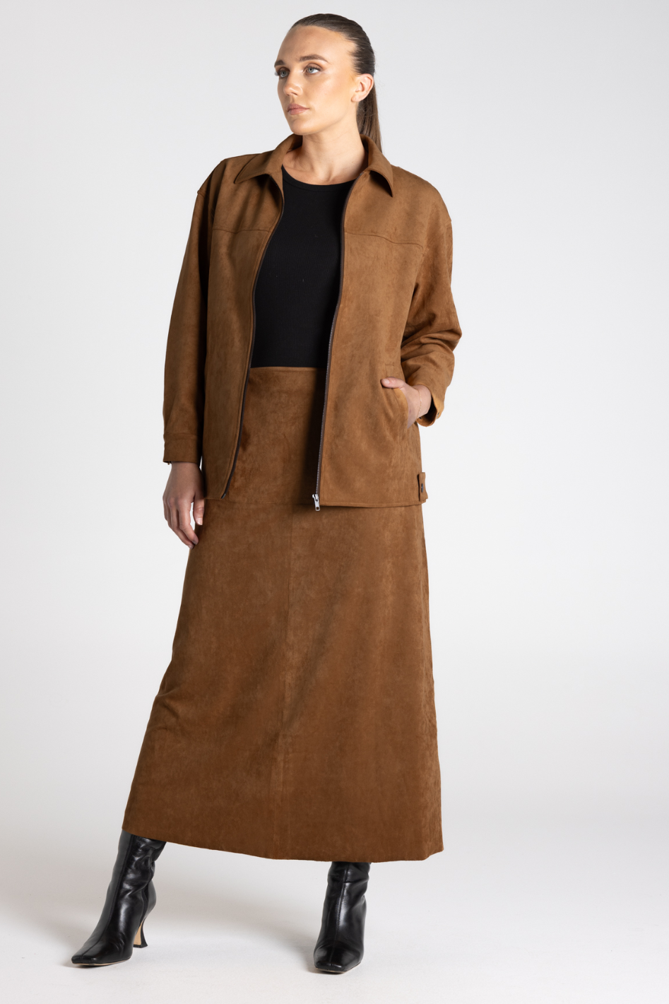 Two T's Faux Suede Midi Skirt 