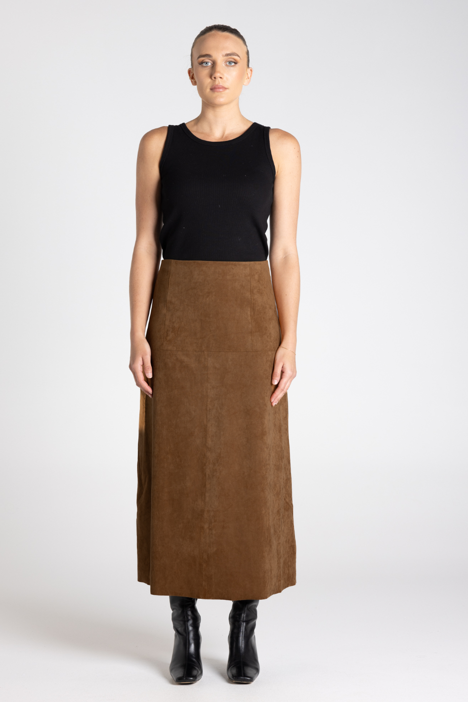 Two T's Faux Suede Midi Skirt 