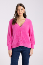Load image into Gallery viewer, Two T&#39;s Fluffy Cardigan 7/8 Sleeve | Bright Pink
