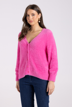 Load image into Gallery viewer, Two T&#39;s Fluffy Cardigan 7/8 Sleeve | Bright Pink
