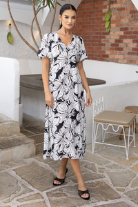 Two T's Hibiscus Midi Dress | Hibiscus Print | 3213