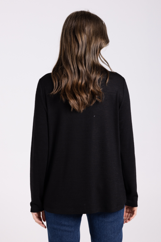 Two T's Keyhole Top with Knit Back | Black