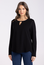 Load image into Gallery viewer, Two T&#39;s Keyhole Top with Knit Back | Black
