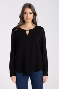 Two T's Keyhole Top with Knit Back | Black