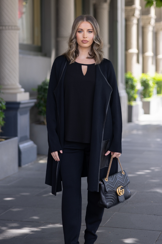Two T's Keyhole Top with Knit Back | Black