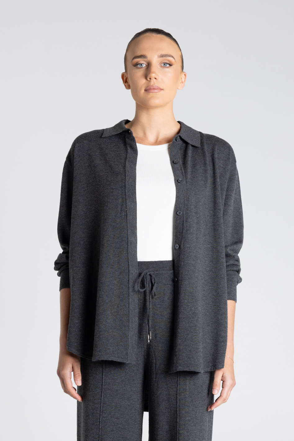 Two T's Knit Shirt Dropped Shoulder in Steel