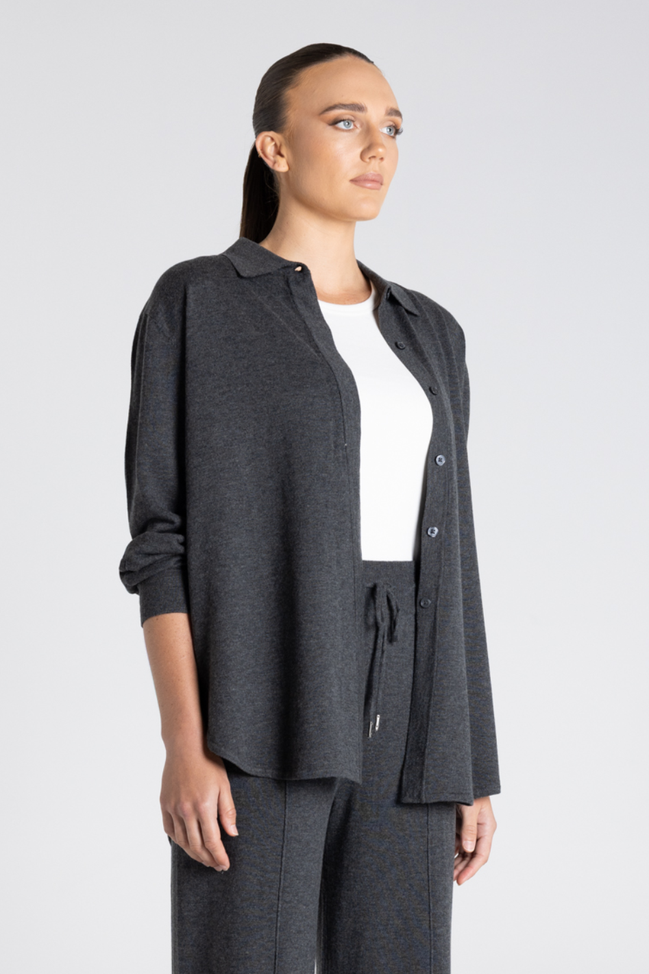 Two T's Knit Shirt Dropped Shoulder in Steel