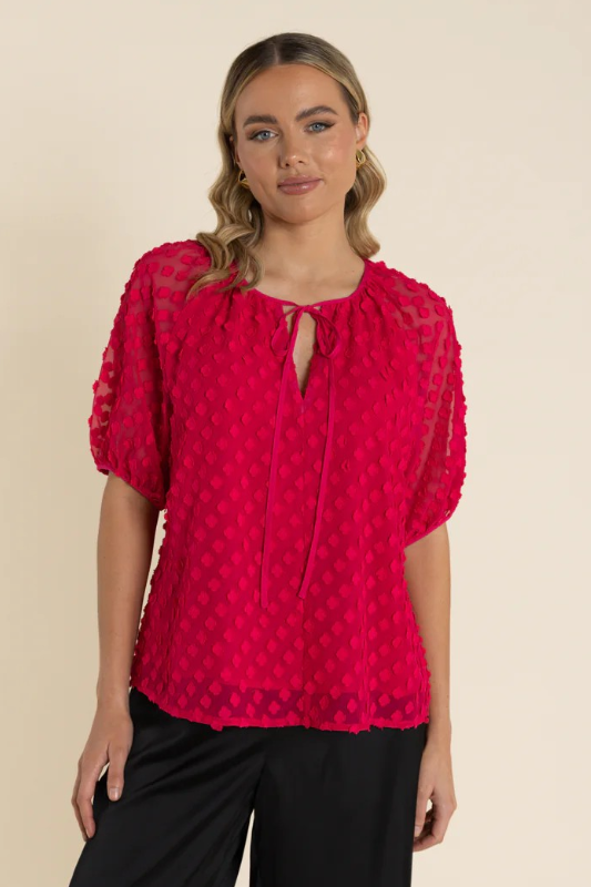 Two T's Lazer Cut Floral Top | Cherry