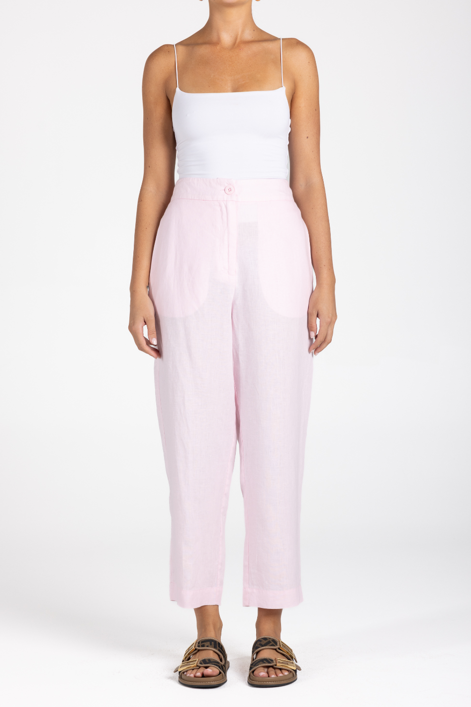 Two T's Linen 7/8 Pant in Pink 