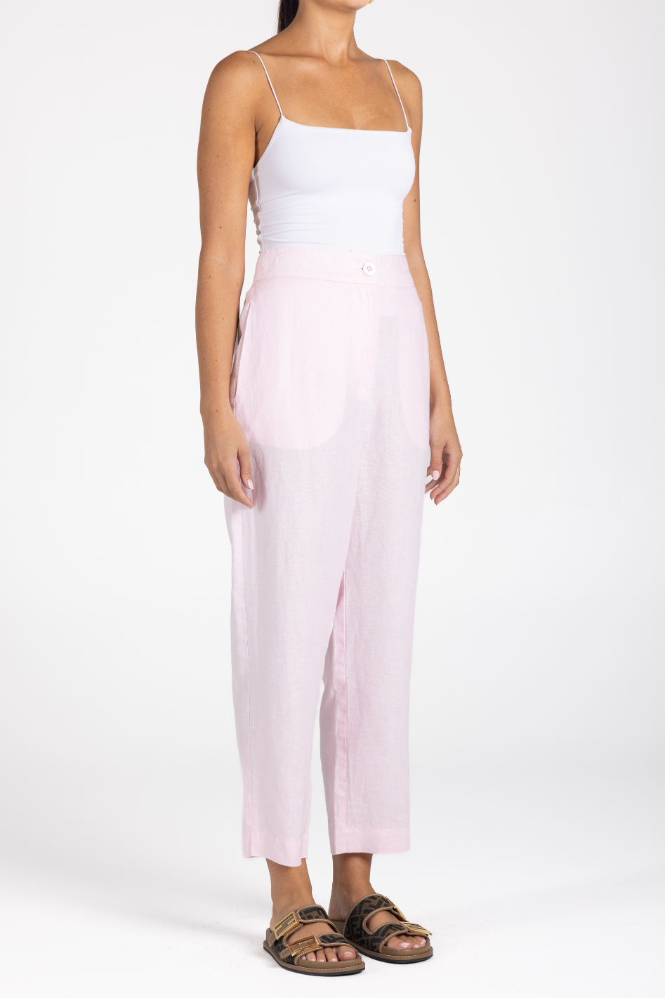 Two T's Linen 7/8 Pant in Pink 