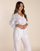 Load image into Gallery viewer, Two T&#39;s Linen Shirred Cuff Top | Candy Stripe
