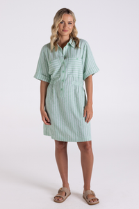Two T's Linen Viscose Stripe Dress | Fern/White | 3187