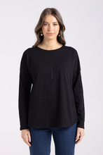 Load image into Gallery viewer, Two T&#39;s Crew Long Sleeve Logo Sequin Top | Black
