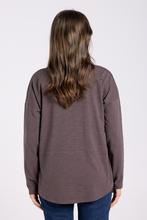 Load image into Gallery viewer, Two T&#39;s Crew Long Sleeve Logo Sequin Top | Espresso
