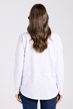 Load image into Gallery viewer, Two T&#39;s Crew Long Sleeve Logo Sequin Top | White
