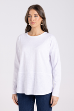 Load image into Gallery viewer, Two T&#39;s Crew Long Sleeve Logo Sequin Top | White
