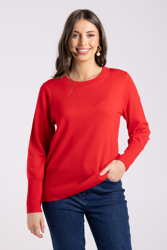 Two T's Merino/Cotton Crew Neck Knit | Poppy