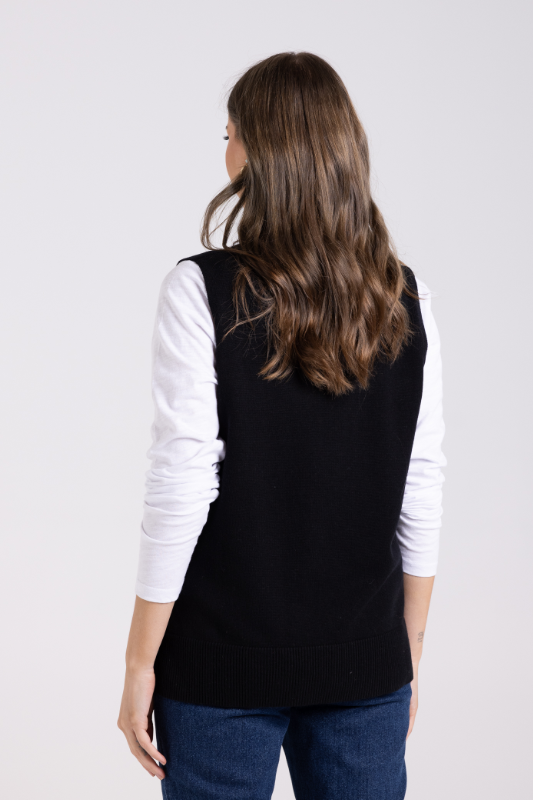 Two T's Merino/Cotton Knit Vest | Black