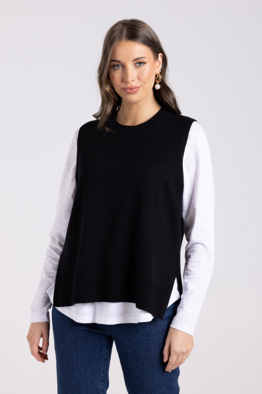 Two T's Merino/Cotton Knit Vest | Black