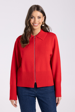 Load image into Gallery viewer, Two T&#39;s Merino/Cotton Zip Through Cardigan | Poppy
