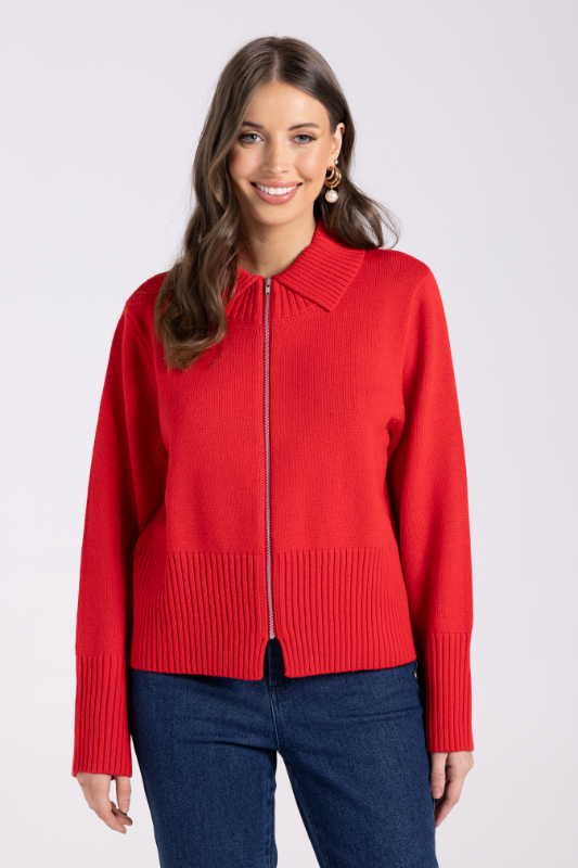 Two T's Merino/Cotton Zip Through Cardigan | Poppy
