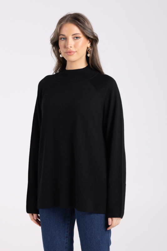 Two T's Merino Mock Neck Knit | Black