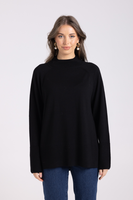 Two T's Merino Mock Neck Knit | Black