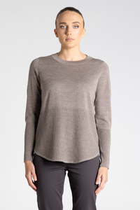 Two T's Merino Scoop Rib Hem Knit | Buff | 3315