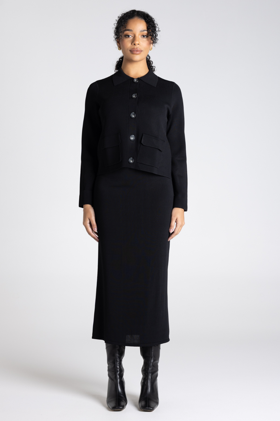 Two T's Milano Knit Long Skirt in Black