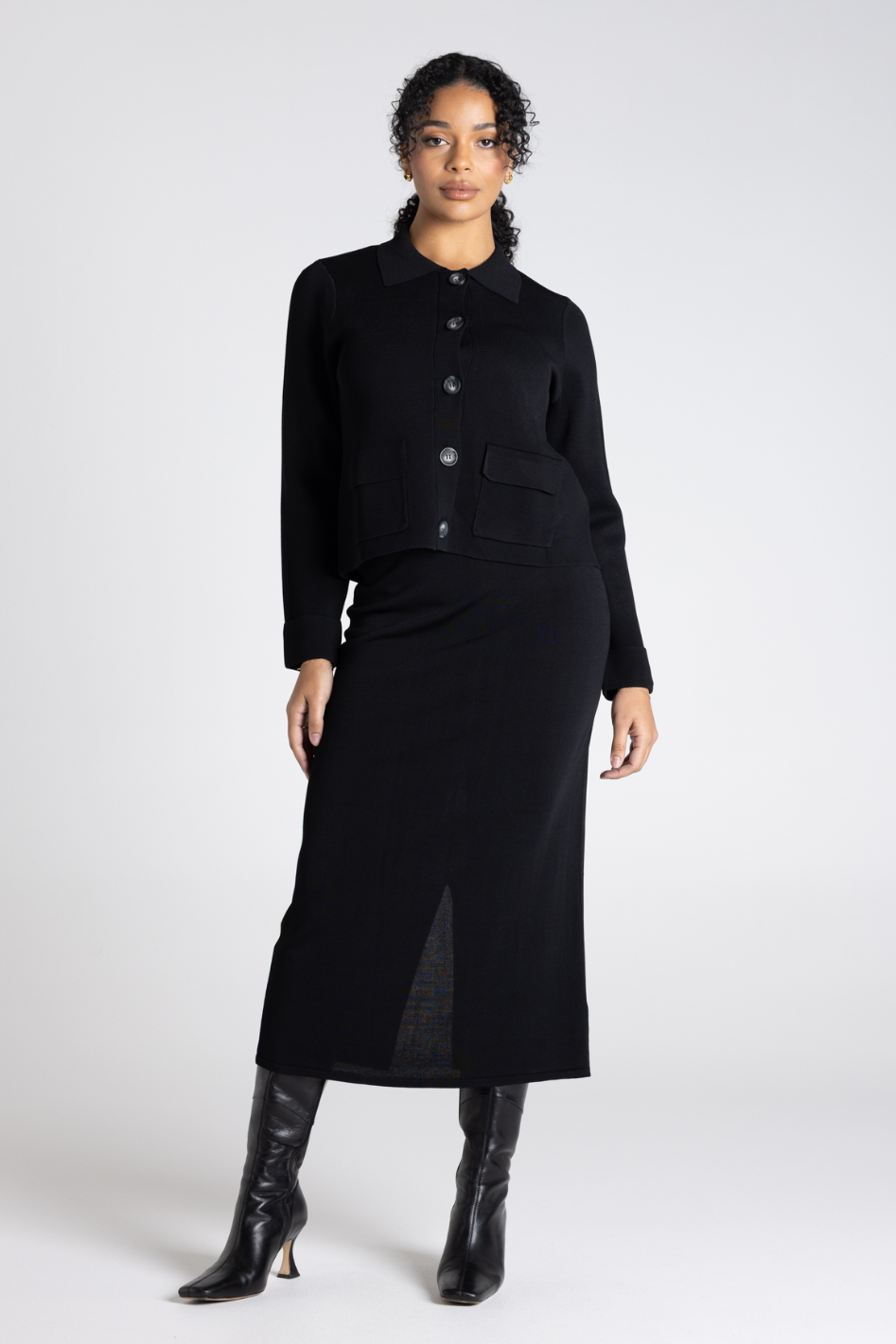 Two T's Milano Knit Long Skirt in Black