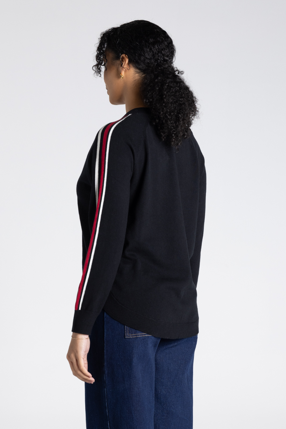 Two T's Multi Stripe Sleeve Knit in Black Combo