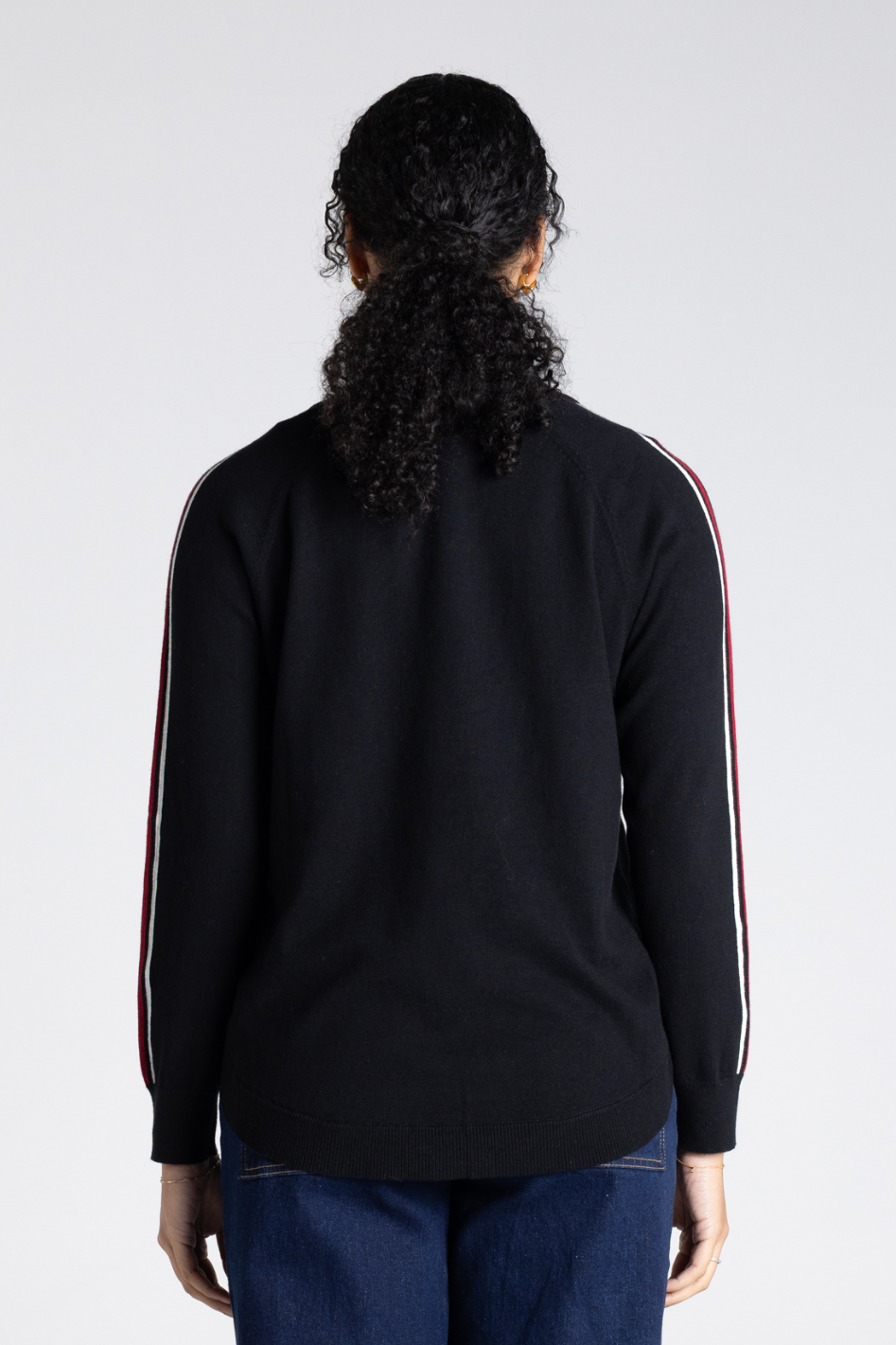 Two T's Multi Stripe Sleeve Knit in Black Combo