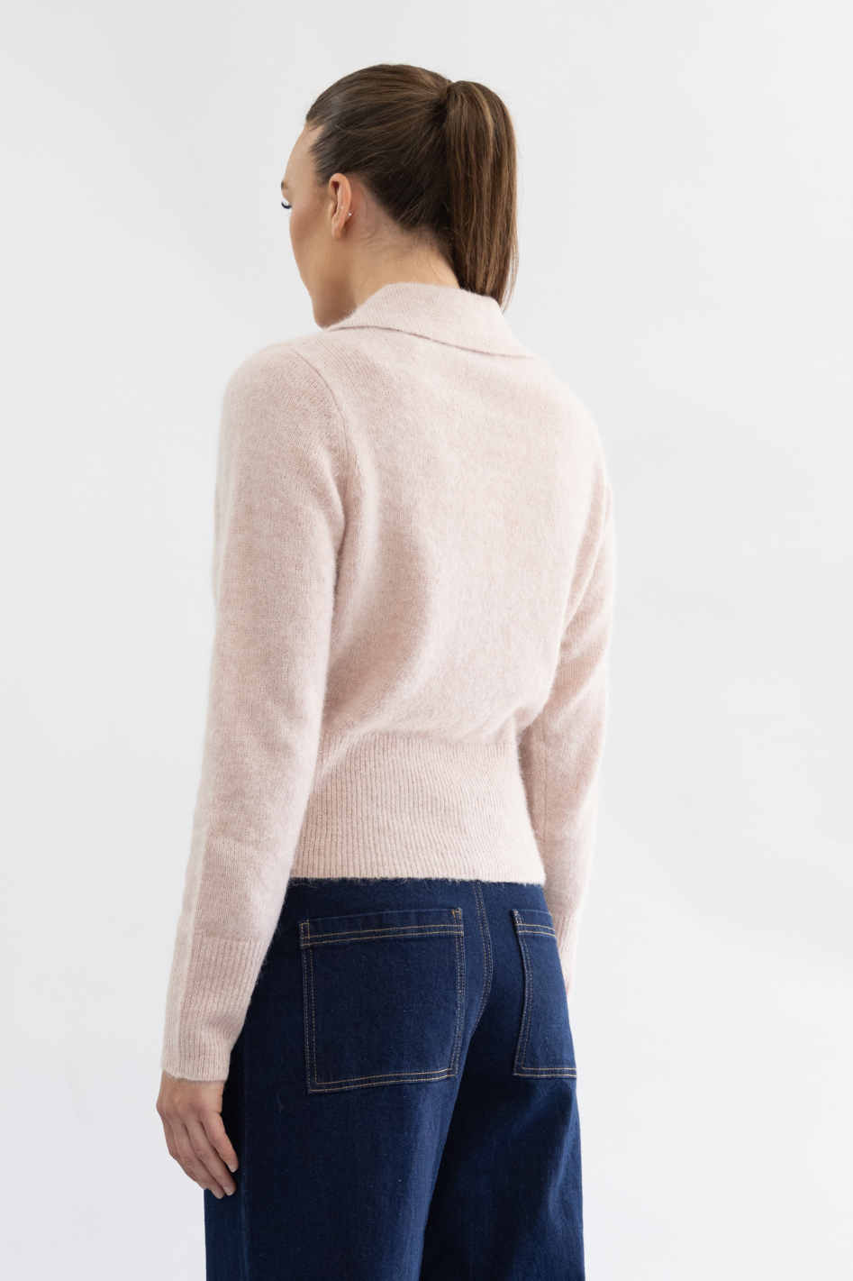 Two T's Polo Fluffy Knit Cardigan in Pink