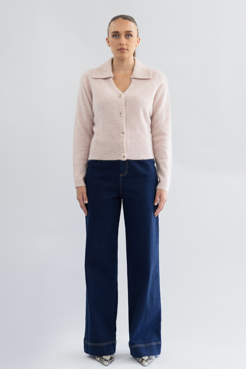 Two T's Polo Fluffy Knit Cardigan in Pink