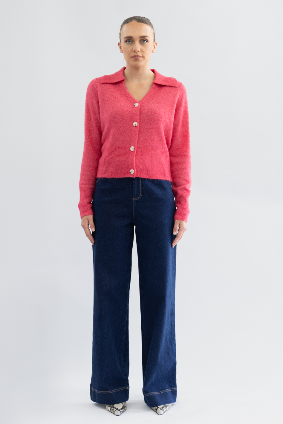 Two T's Polo Fluffy Knit Cardigan in raspberry