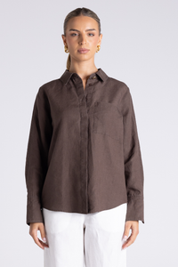 Two T's Sofia Shirt with Gold Button | Chestnut | 3446