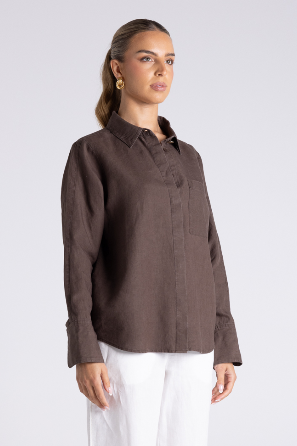 Two T's Sofia Shirt with Gold Button 