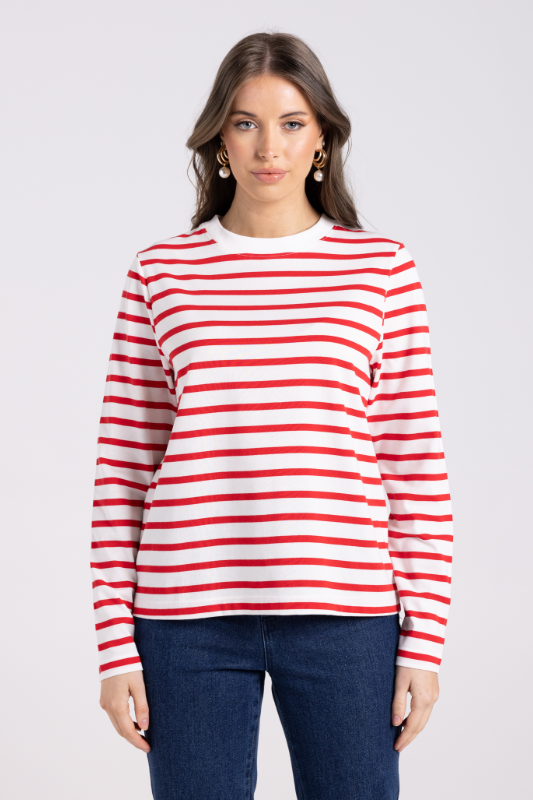 Two T's Striped Top | Scarlet/White