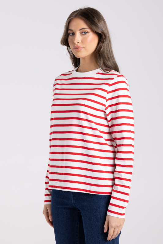Two T's Striped Top | Scarlet/White