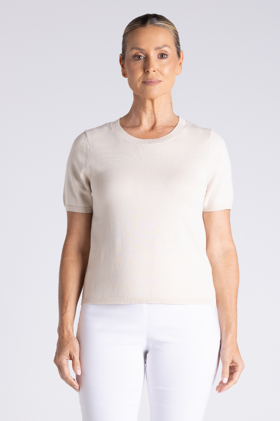 Two T's Tape Yarn Knit T-Shirt in Straw