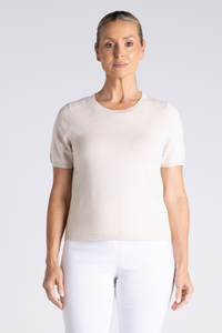 Two T's Tape Yarn Knit T-Shirt | Straw | 3403