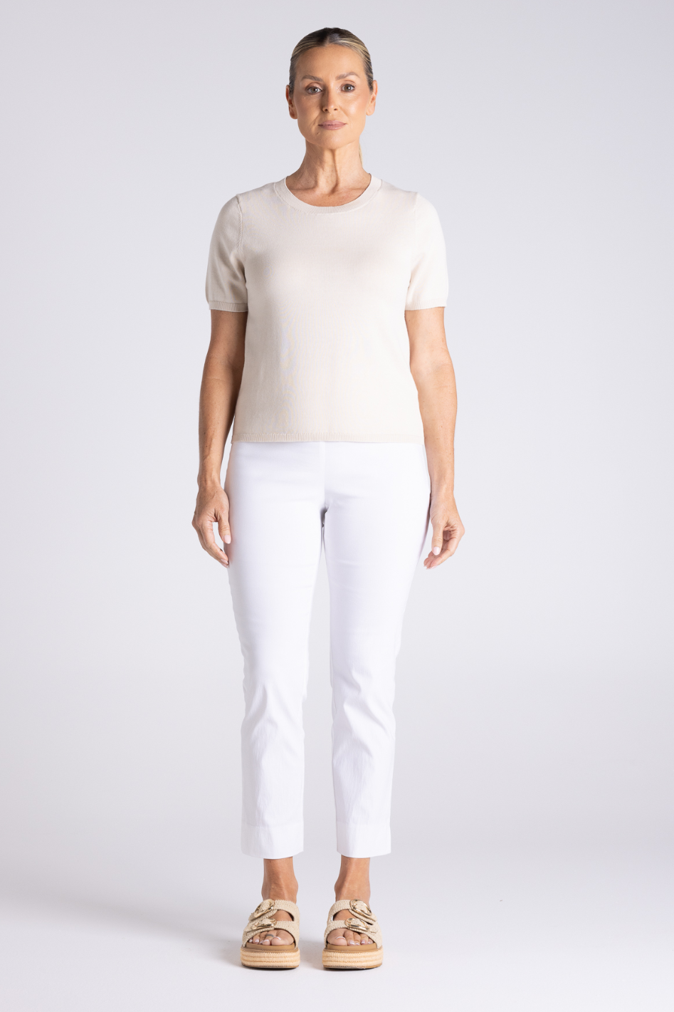 Two T's Tape Yarn Knit T-Shirt in Straw