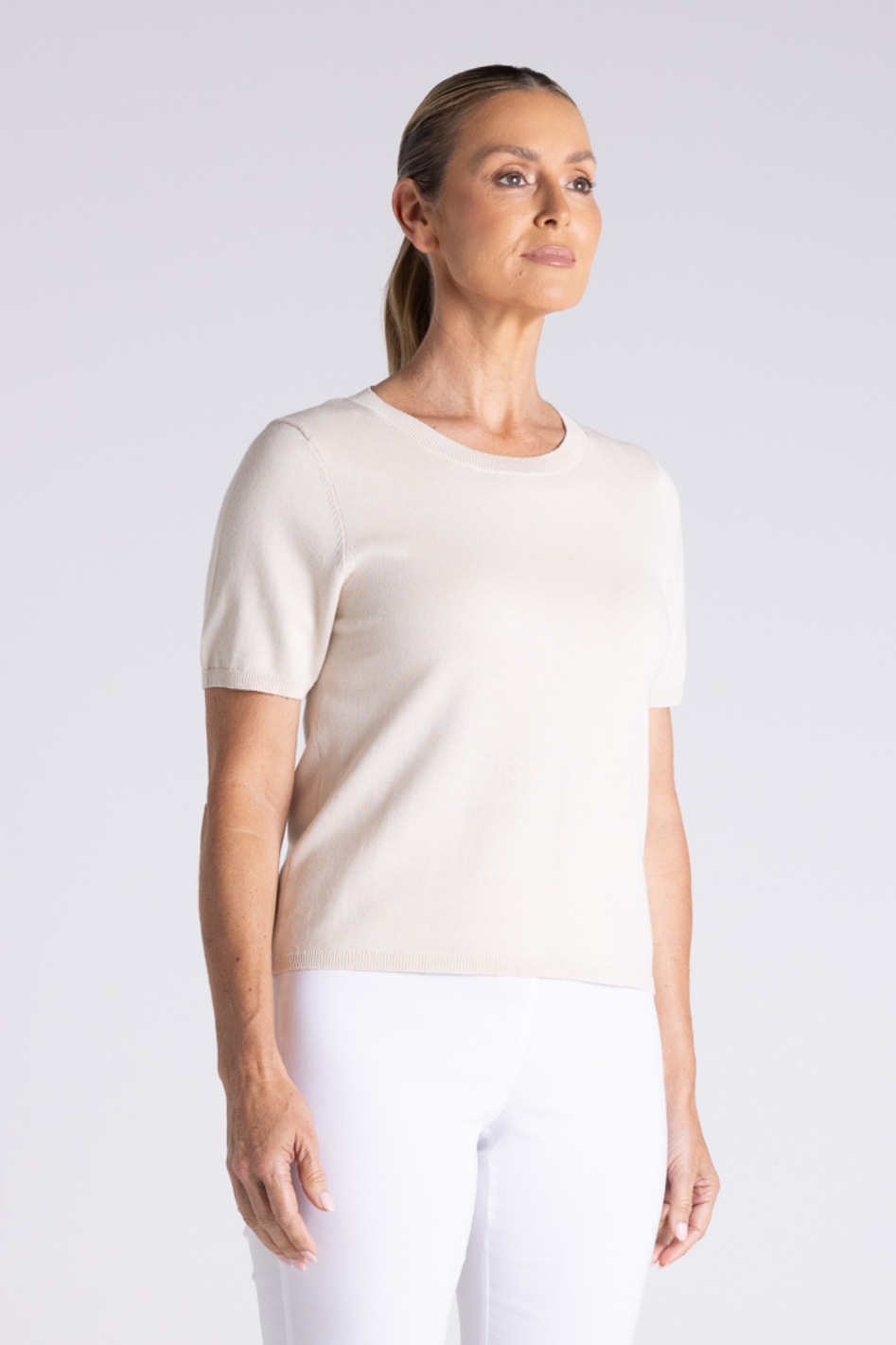 Two T's Tape Yarn Knit T-Shirt in Straw