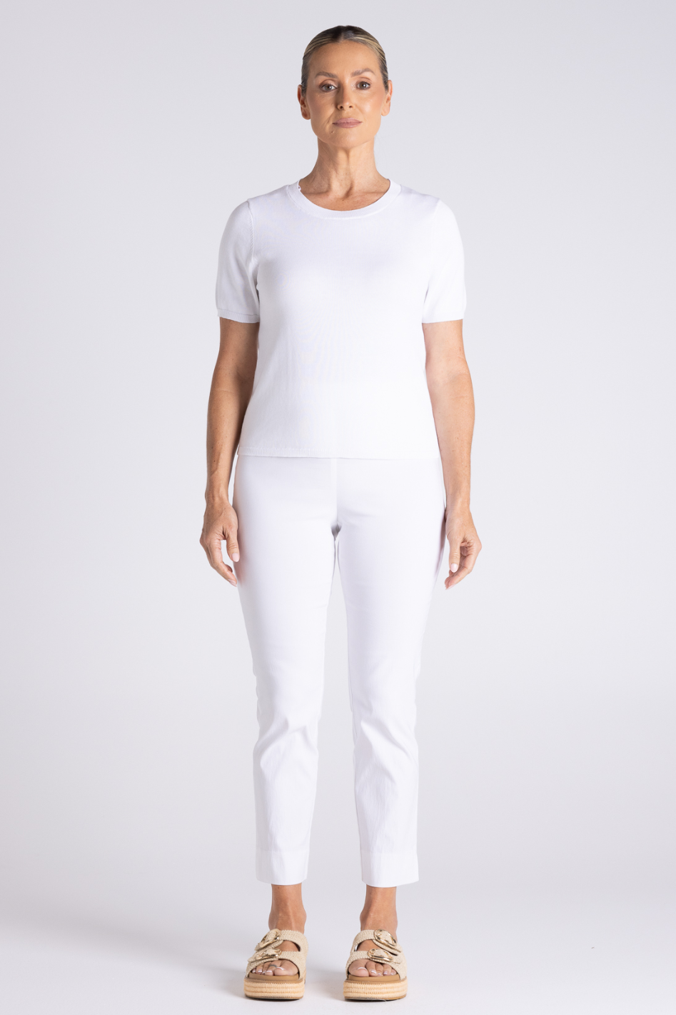 Two T's Tape Yarn Knit T-Shirt in White