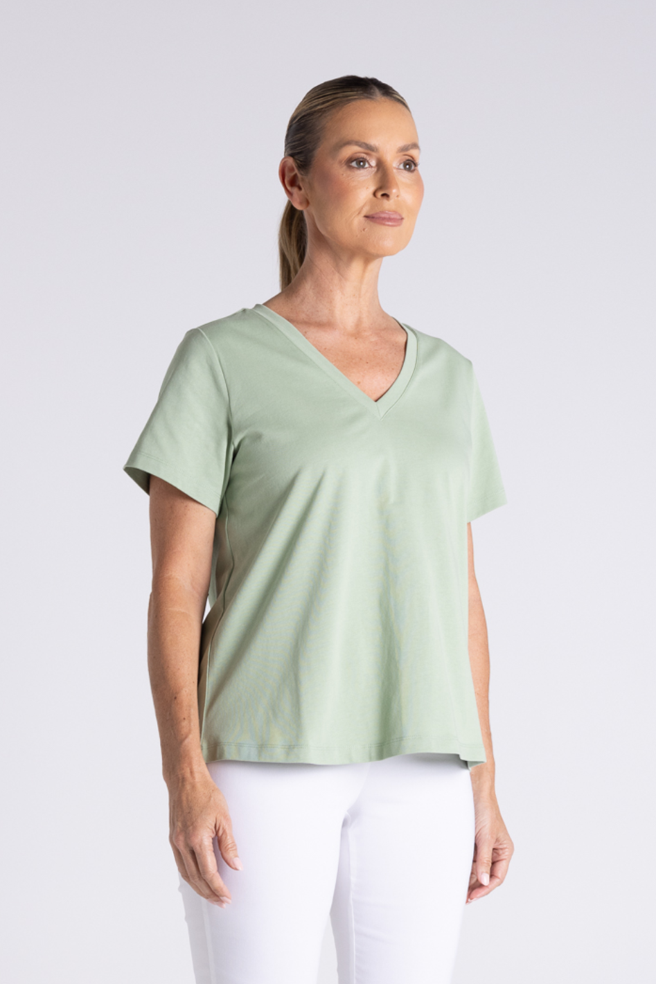 Two T's V Neck T-Shirt in Sage