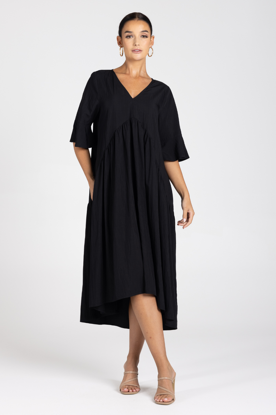 Two T's V-Neck Midi Dress in Black