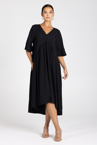 Two T's V-Neck Midi Dress | Black | 3238