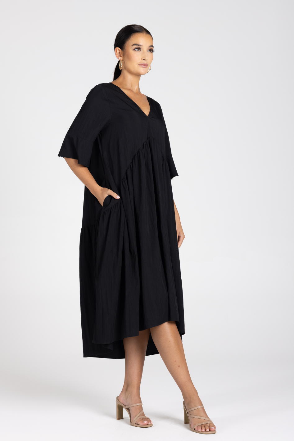 Two T's V-Neck Midi Dress in Black