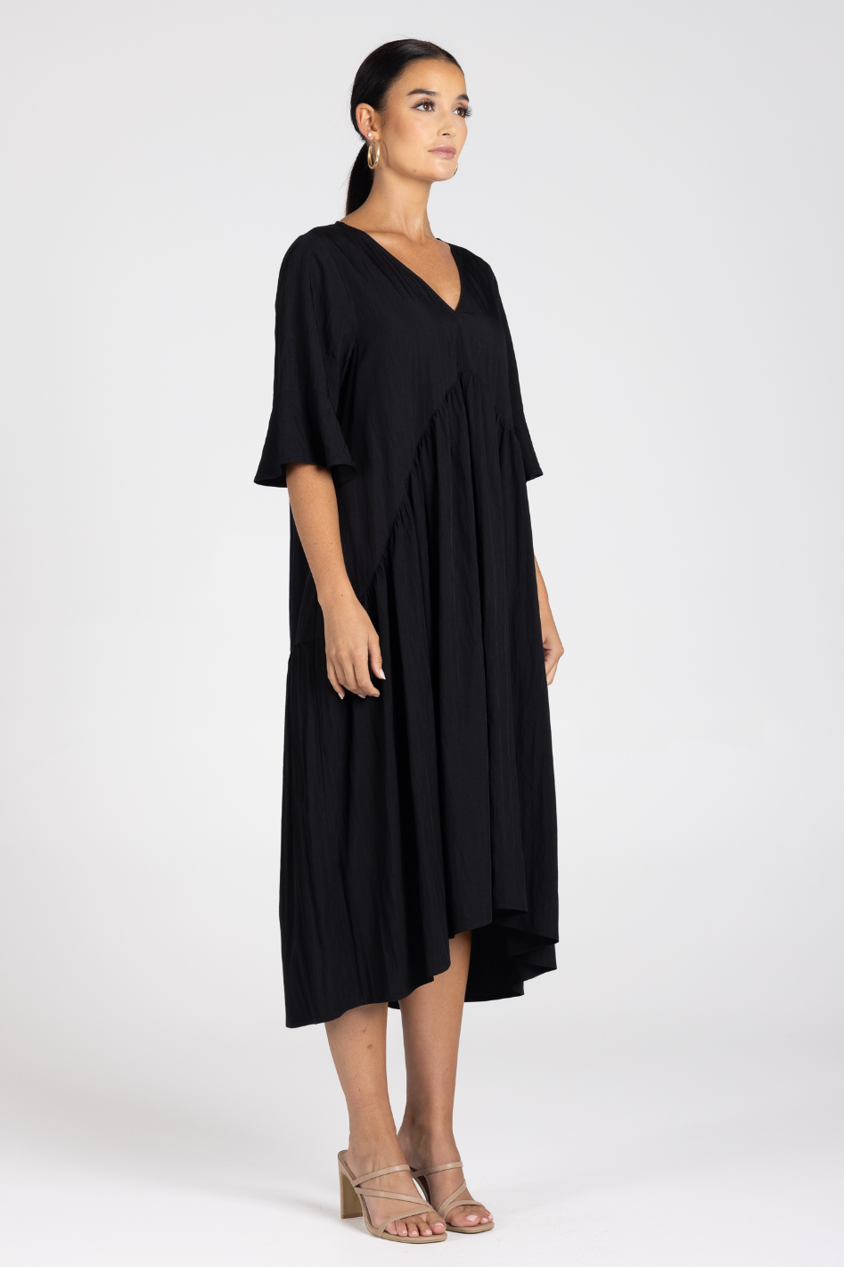Two T's V-Neck Midi Dress in Black